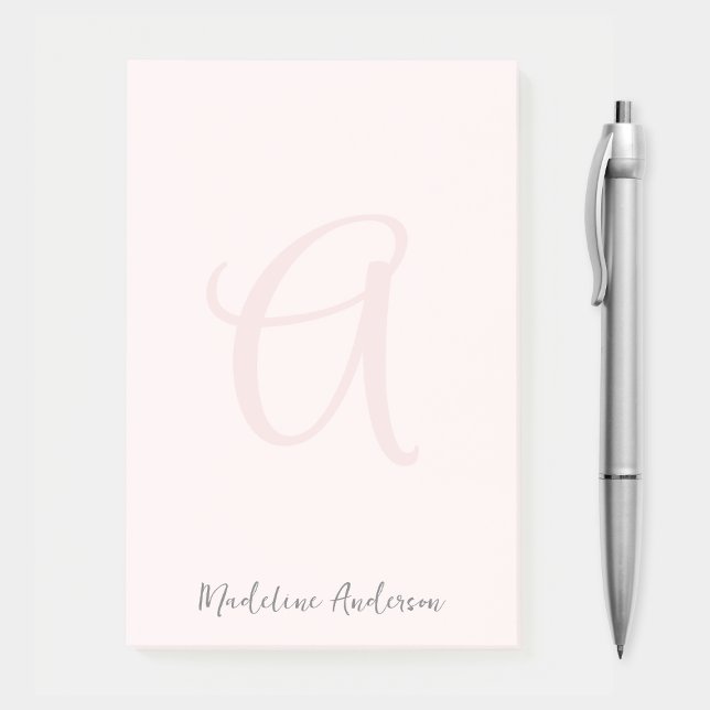 Monogram Blush Pink Modern Minimalist Feminine Post-it Notes (Creator Uploaded)