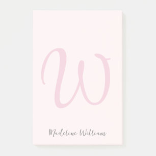 Monogram Blush Pink Modern Minimalist Feminine Post-it Notes