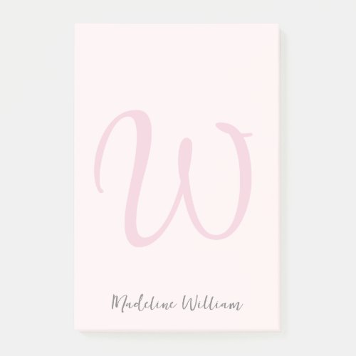 Monogram Blush Pink Modern Minimalist Feminine Post_it Notes