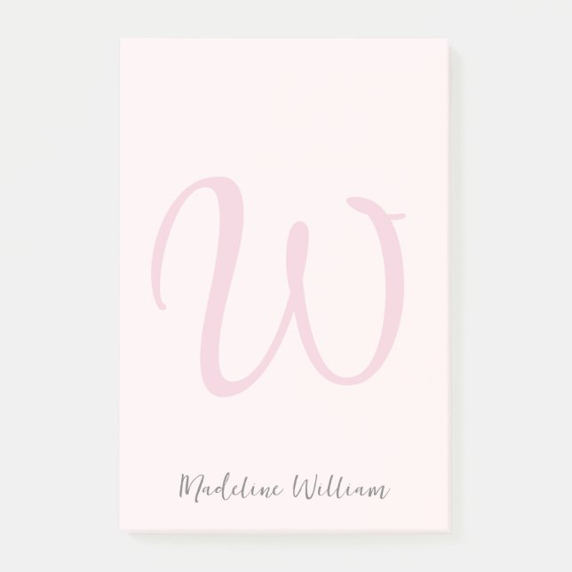 Monogram Blush Pink Modern Minimalist Feminine Post-it Notes (Front)