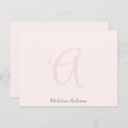 Monogram Blush Pink Modern Minimalist Feminine Thank You Card