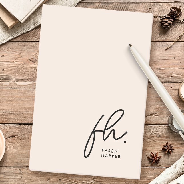 Monogram Blush Pink Modern Script Feminine Minimal Post-it Notes (Creator Uploaded)