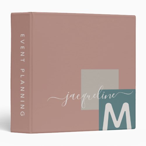 Monogram Blush Pink Office School 3 Ring Binder