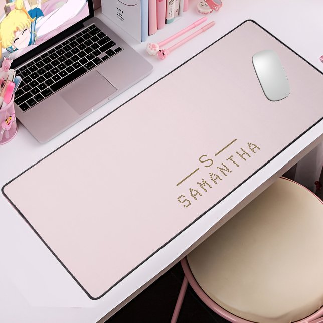 Monogram Blush Pink Personalized Name Gift idea Desk Mat (Creator Uploaded)