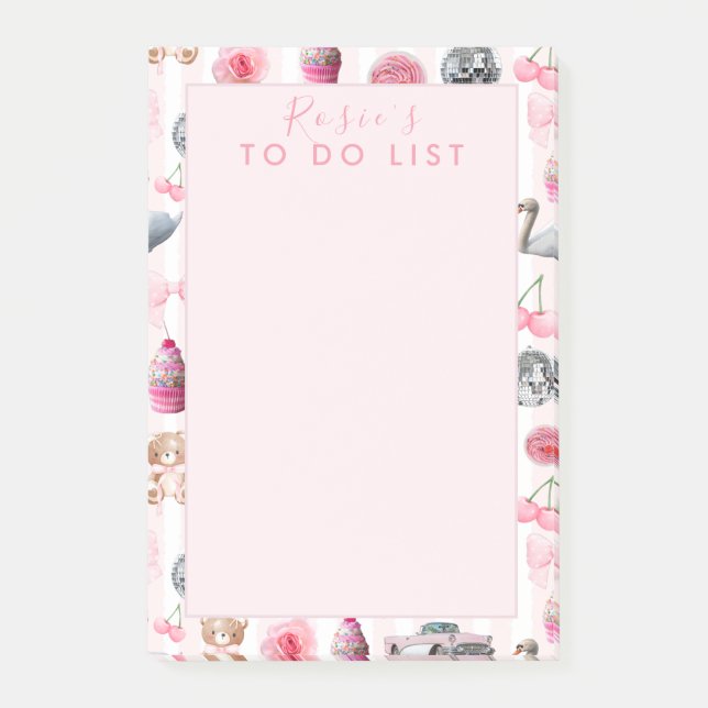 Monogram Blush Pink Retro Disco Ball Coquette Post-it Notes (Front)