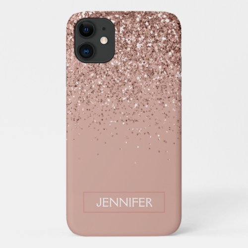 Monogram Blush Pink Rose Gold Glitter  Sparkle iPhone 11 Case