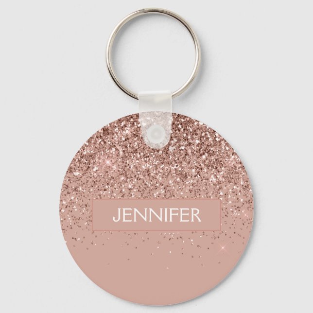 Monogram Blush Pink Rose Gold Glitter & Sparkle Keychain (Front)