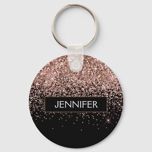 Monogram Blush Pink Rose Gold Glitter & Sparkle Keychain (Front)