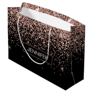 Monogram Blush Pink Rose Gold Glitter & Sparkle Large Gift Bag