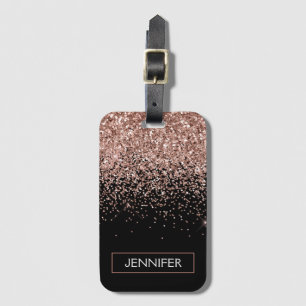 Monogram Blush Pink Rose Gold Glitter & Sparkle Luggage Tag
