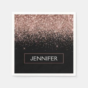 Monogram Blush Pink Rose Gold Glitter & Sparkle Napkins