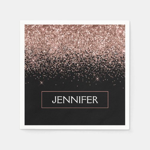 Monogram Blush Pink Rose Gold Glitter  Sparkle Napkins