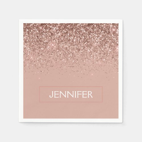 Monogram Blush Pink Rose Gold Glitter  Sparkle Napkins