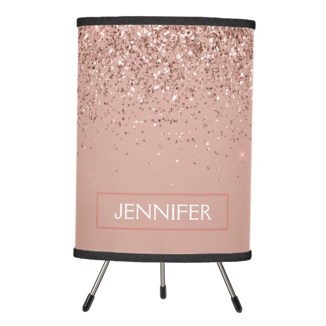 Monogram Blush Pink Rose Gold Glitter & Sparkle Tripod Lamp (Front)