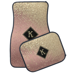 Monogram Blush Pink Rose Gold with Gold Glitter Car Floor Mat