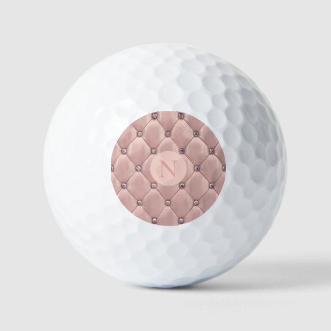 Monogram Blush Pink Satin Elegant Chic Metallic Golf Balls (Front)