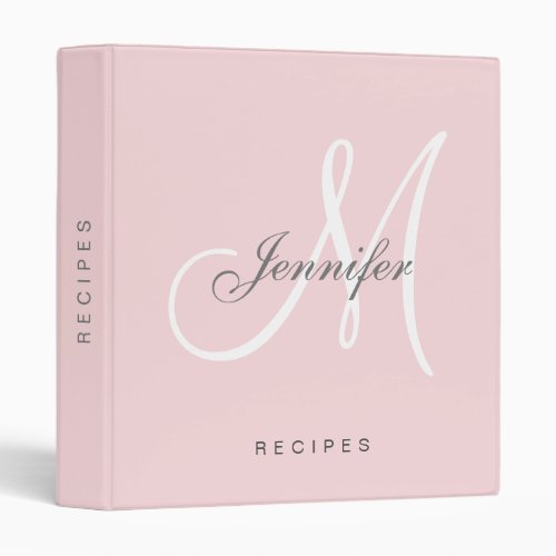 Monogram Blush Pink Script Elegant Name Recipe 3 Ring Binder