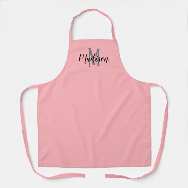 Monogram Blush Pink Script Personalized Apron (Front)