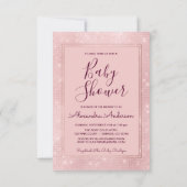 Monogram Blush Pink Sparkle Unicorn Baby Shower Invitation (Back)