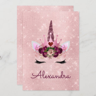 Monogram Blush Pink Sparkle Unicorn Baby Shower Invitation