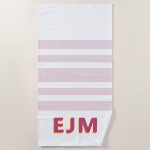 Monogram Blush Pink Stripe Pattern Simple Modern Beach Towel
