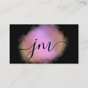 Monogram Blush Pink Watercolor Black Business Card