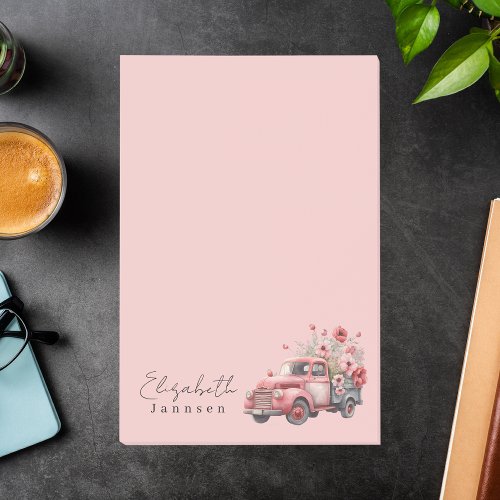 Monogram Blush Pink Watercolor Floral Truck Post_it Notes