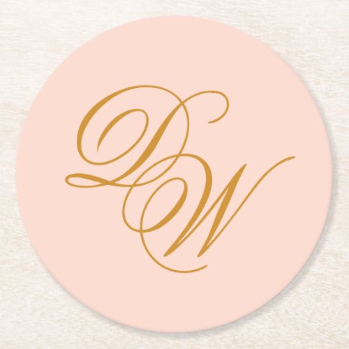 Monogram Blush Pink Wedding Simple Script Initials Round Paper Coaster