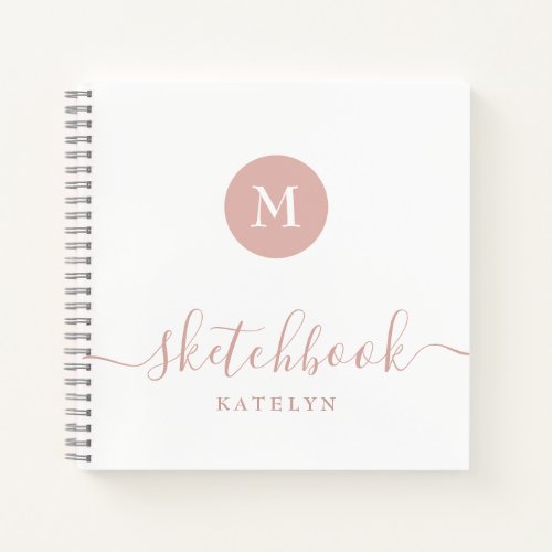 Monogram Blush Pink White Sketchbook Simple Modern Notebook