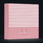 Monogram Blush Pink White Stripes Script Office 3 Ring Binder<br><div class="desc">Elegant Monogram Blush Pink Dusty Pink White Stripes Pattern Gray Girly Feminine Script Name Home Office Professional Work Back to School Recipe 3 ring binder</div>