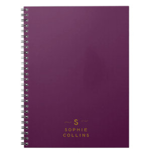Monogram Blush Purple Gold Minimalist Elegant Name Notebook
