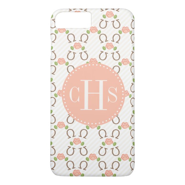 Monogram Blush Rose and Horseshoe Case-Mate iPhone Case (Back)