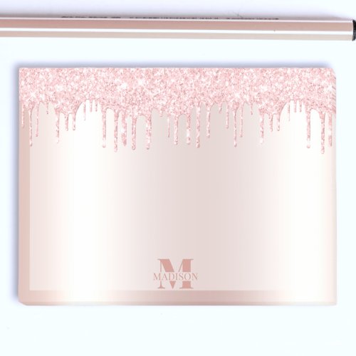 Monogram Blush Rose Gold Dripping Glitter Metallic Post_it Notes