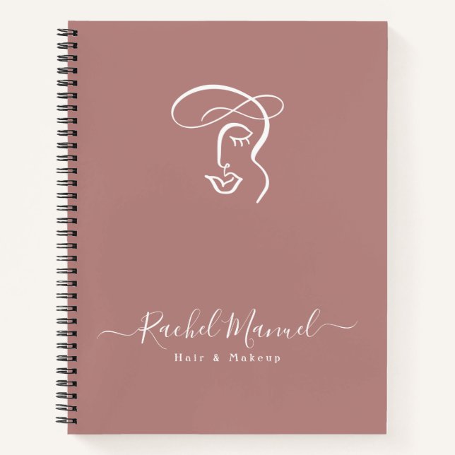 Monogram Blush Rose Makeup Artist Hair Salon Notebook (Front)