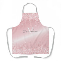 Monogram Blush Rose Pink Dripping Glitter Metallic Apron Monogram Blush Rose Pink Dripping Glitter Metallic Apron