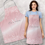 Monogram Blush Rose Pink Dripping Glitter Metallic Apron<br><div class="desc">Dripping faux rose quartz blush baby powder pink metallic ombre and glitter melting icing sparkles paint drip gradient holographic background new luxury all over print full bistro apron template to add your name, monogram, or whatever text you'd like. gorgeous, chic, beautiful, feminine, sophisticated and unique, the perfect gift for any...</div>