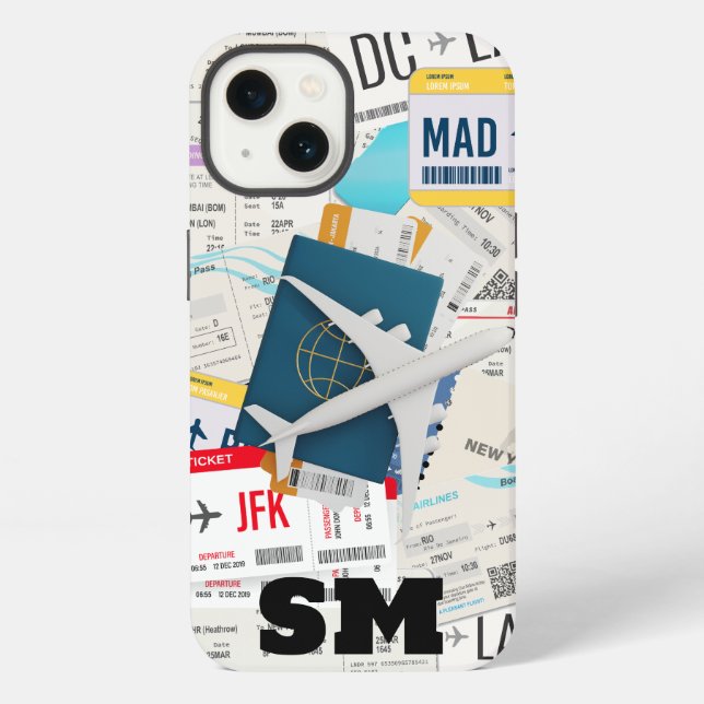 Monogram Boarding Pass, Plane Ticket collage, Fun Iphone Case (Back)