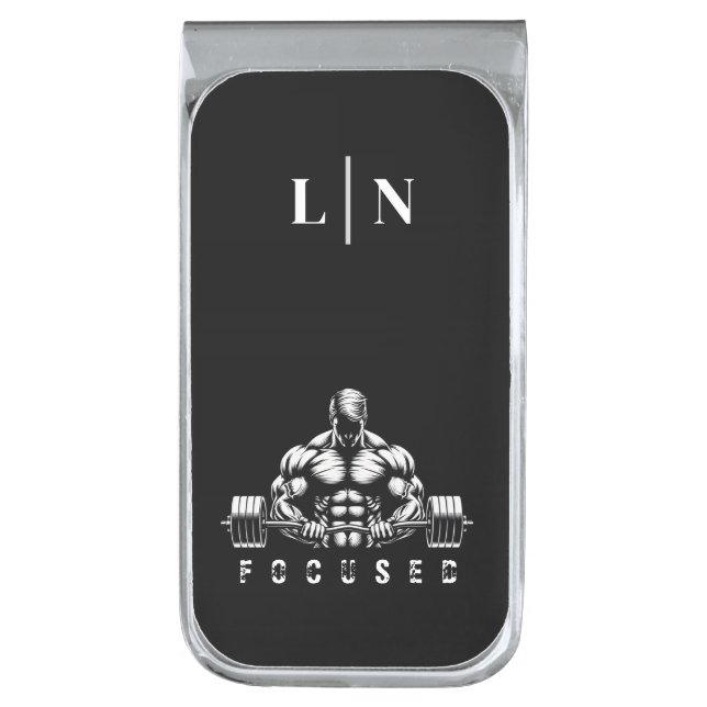 Monogram-Body Builder Silver Finish Money Clip (Front Vertical)