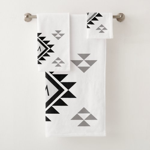 Monogram Boho Black white Bath Towel Set