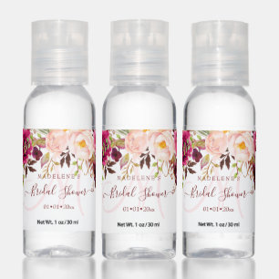 Monogram Boho Blush Burgundy Watercolor Flowers Hand Sanitizer