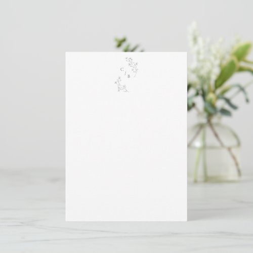 Monogram Boho Cherry Blossom Floral Art Wedding Note Card