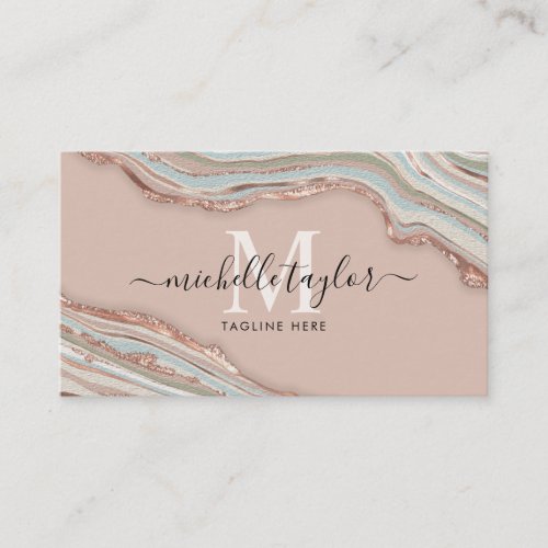 Monogram Boho  Earth Tones Agate Sage Green Busine Business Card