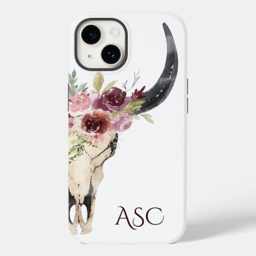 Monogram Boho Floral Skull Case_Mate iPhone 14 Case