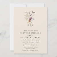 Monogram Boho Floral Wedding Invitation