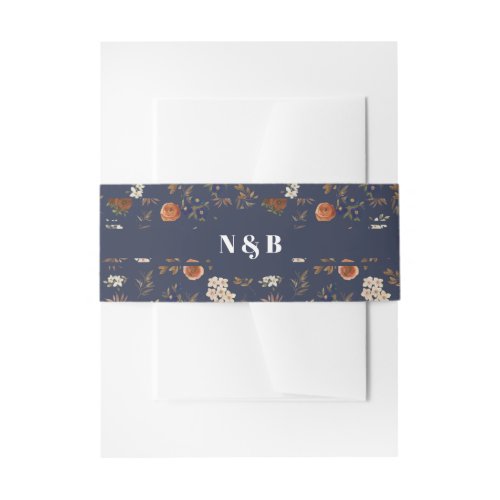 Monogram Boho Floral Wedding Invitation Belly Band