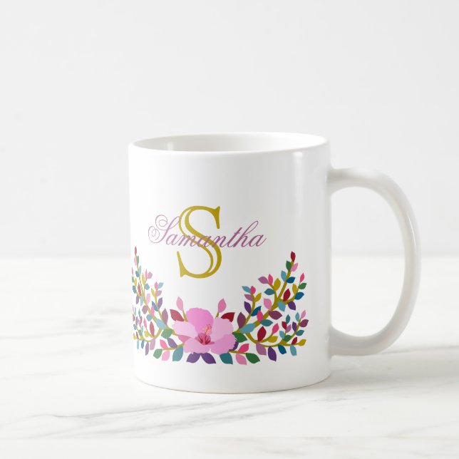 Monogram Boho Foliage Hibiscus Mug (Right)