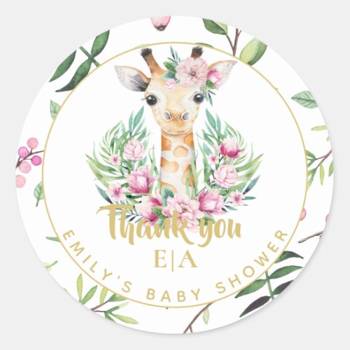 Monogram Boho Giraffe Baby Shower Floral Favor Tag