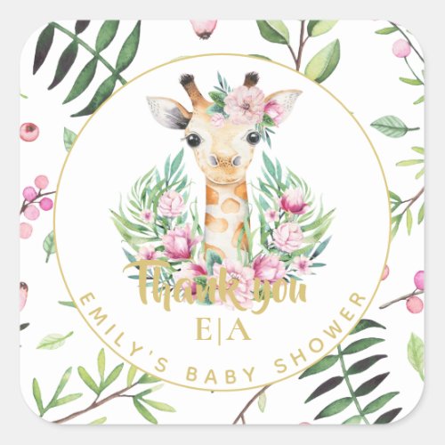 Monogram Boho Giraffe Baby Shower Floral Favor Tag