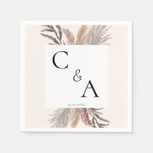 Monogram Boho Pampasgras Wedding  Napkins