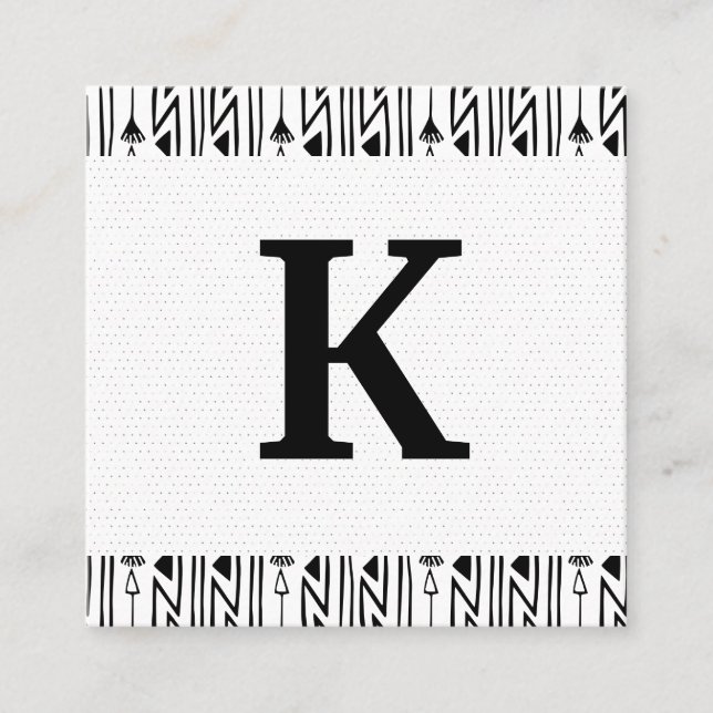 Monogram | Boho Pattern Square Business Card (Front)